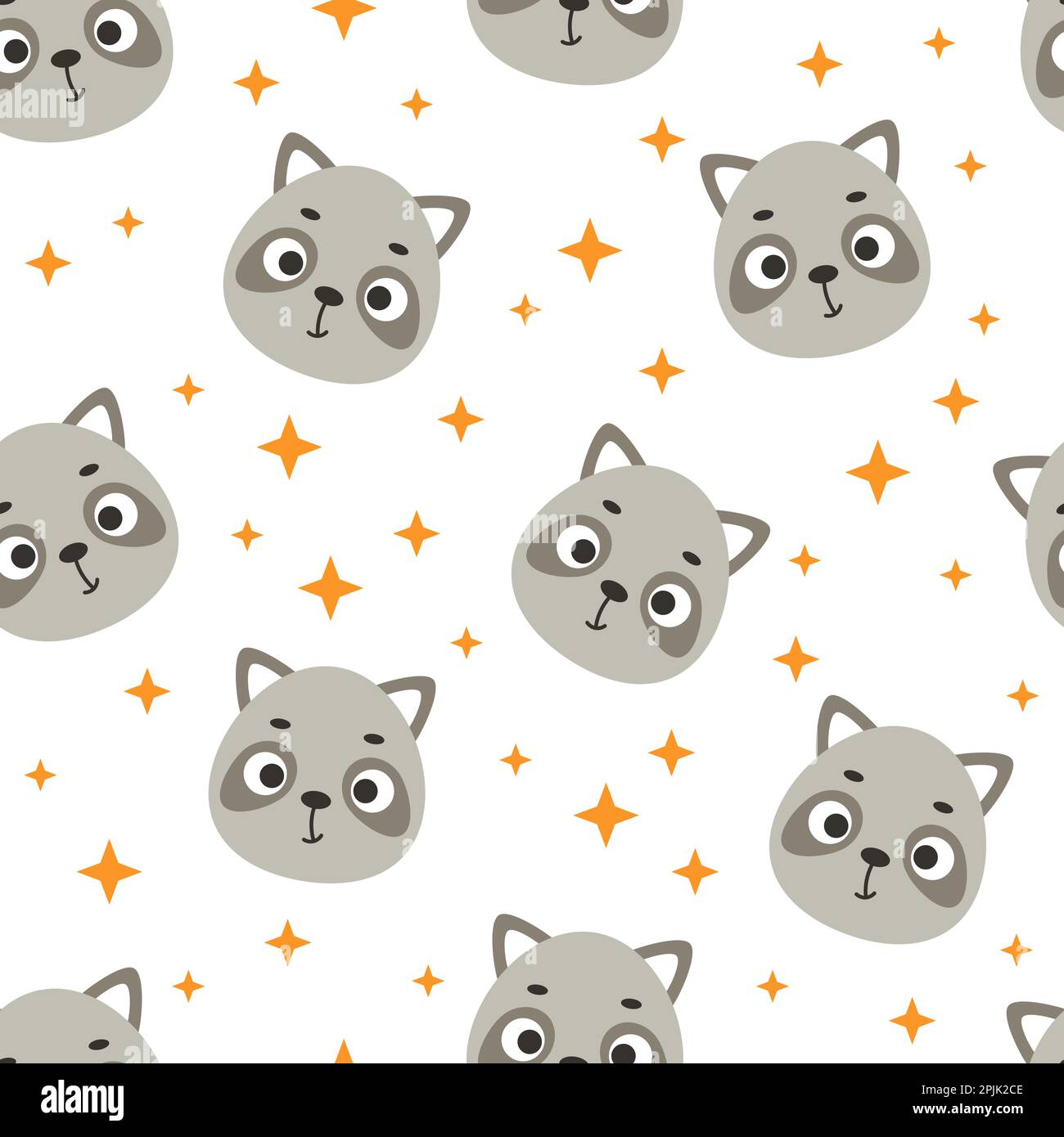 Cute little raccoon head seamless childish pattern. Funny cartoon ...