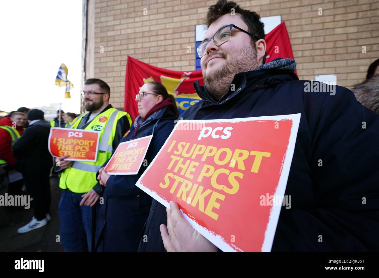 Members of the PCS union on the picket line outside the Passport Office
