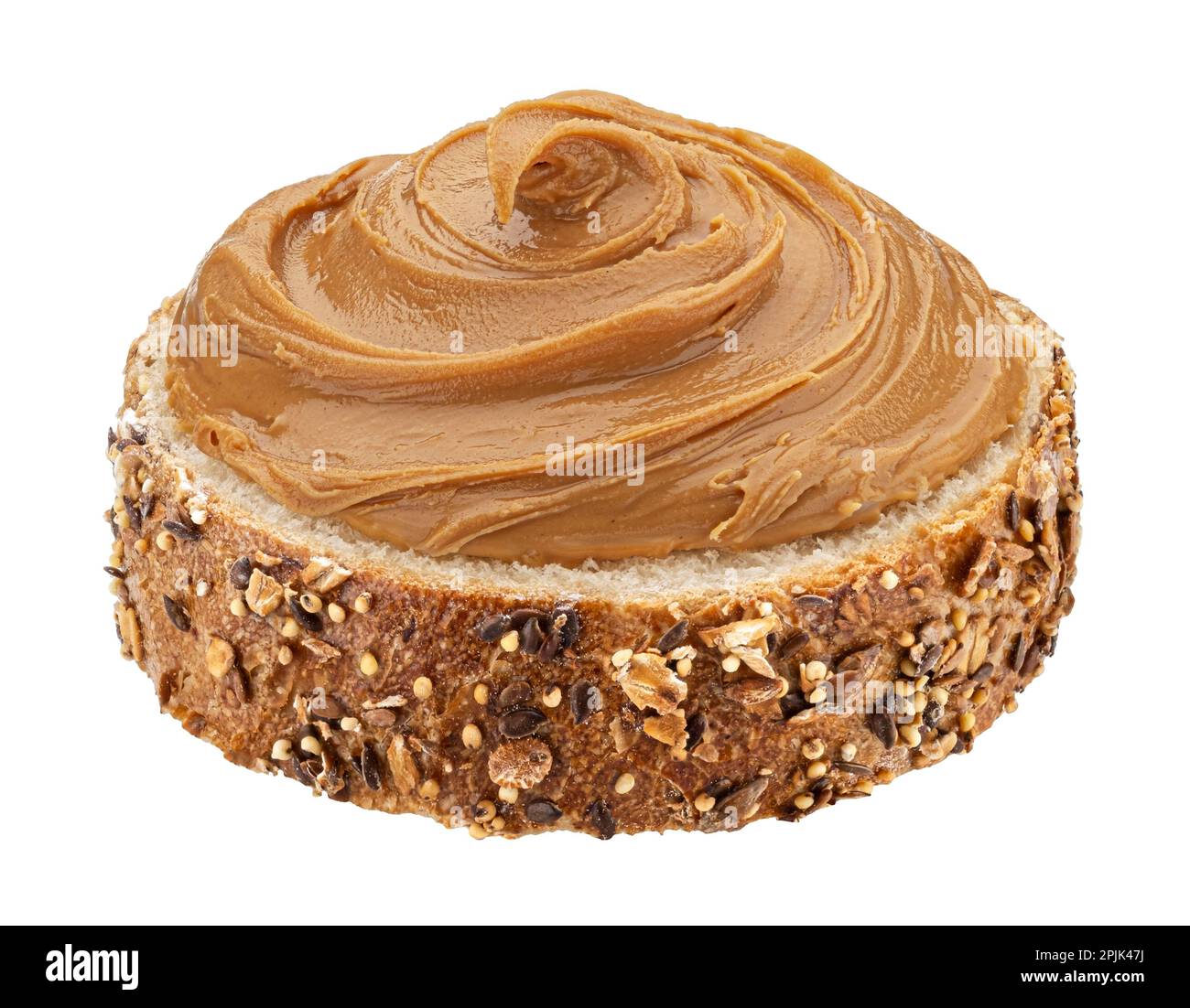 Bread slice with peanut butter isolated on white background Stock Photo