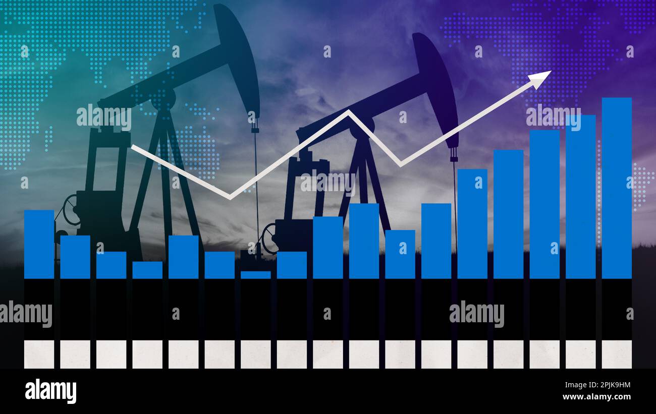 Estonia oil industry concept. Economic crisis, increased prices, fuel default. Oil wells, stock market, exchange economy and trade, oil production Stock Photo