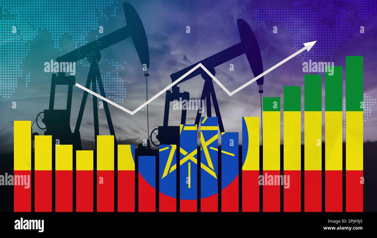 Ethiopia oil industry concept. Economic crisis, increased prices, fuel default. Oil wells, stock market, exchange economy and trade, oil production Stock Photo