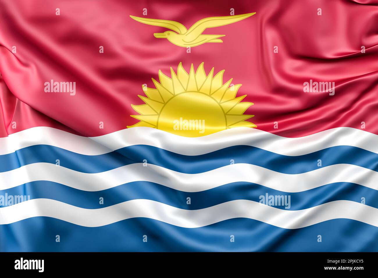 Ruffled Flag of Kiribati. 3D Rendering Stock Photo