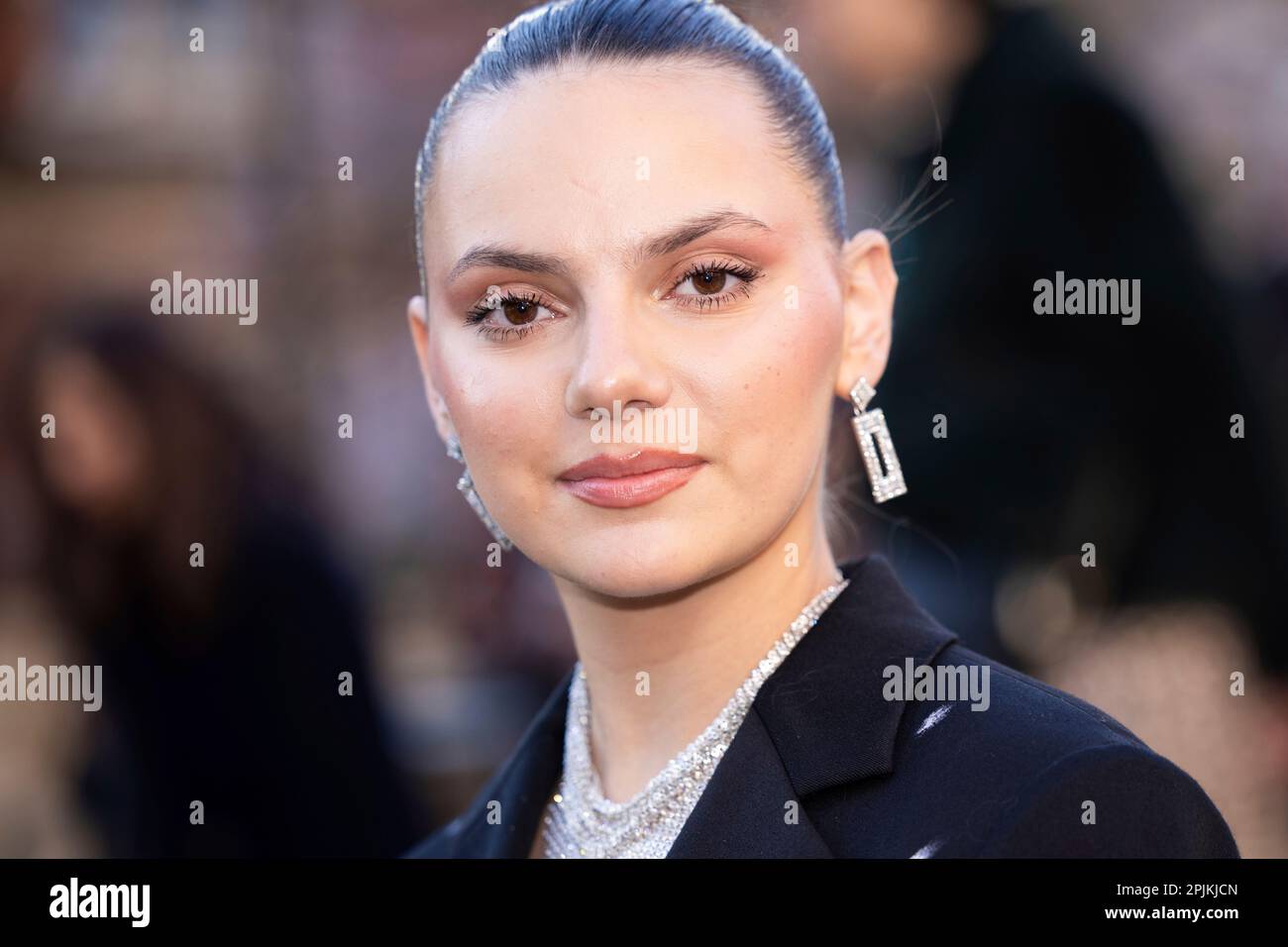 Dafne Keen poses for photographers upon arrival at the Olivier Awards