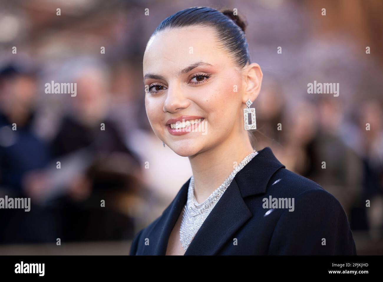 Dafne Keen poses for photographers upon arrival at the Olivier Awards