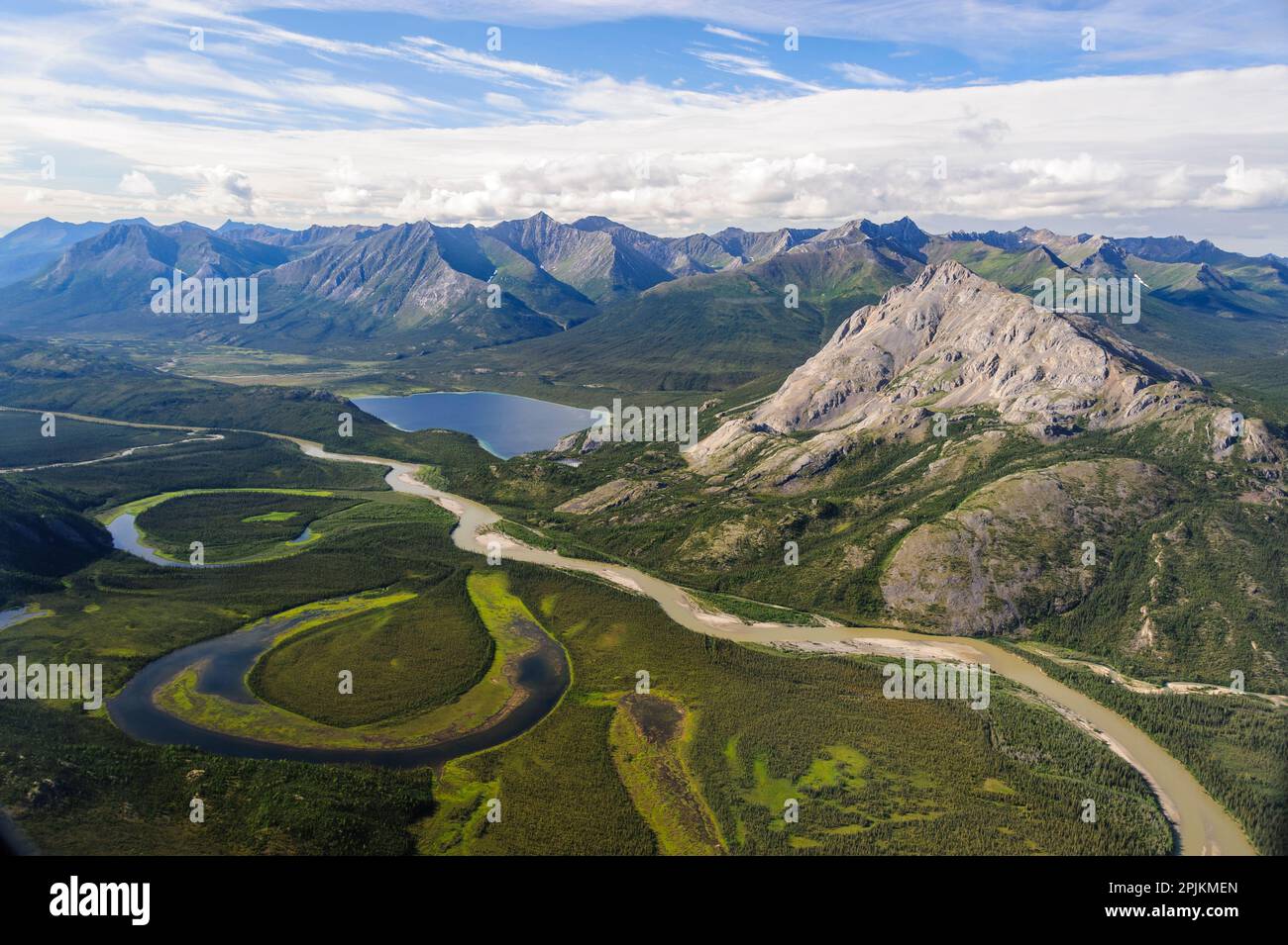 USA, Alaska, Gates of the Arctic National Park. Aerial view of the Alatna River. Stock Photo