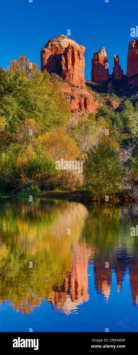 USA, Arizona, Red Rock State Park with Oak Creek and Cathedral Rock ...