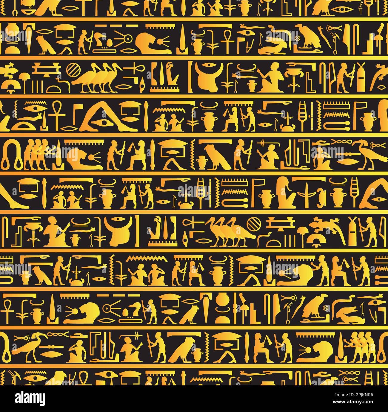 Ancient Egyptian pyramid wall art seamless pattern vector illustration Stock Vector