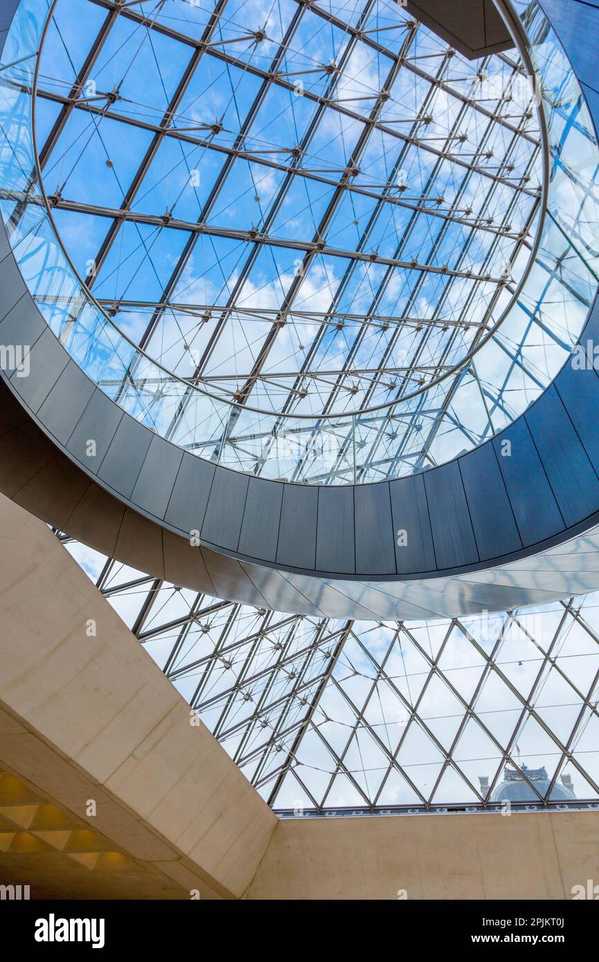 Paris. Looking to the exterior. Pyramid. Louvre. (Editorial Use Only) Stock Photo