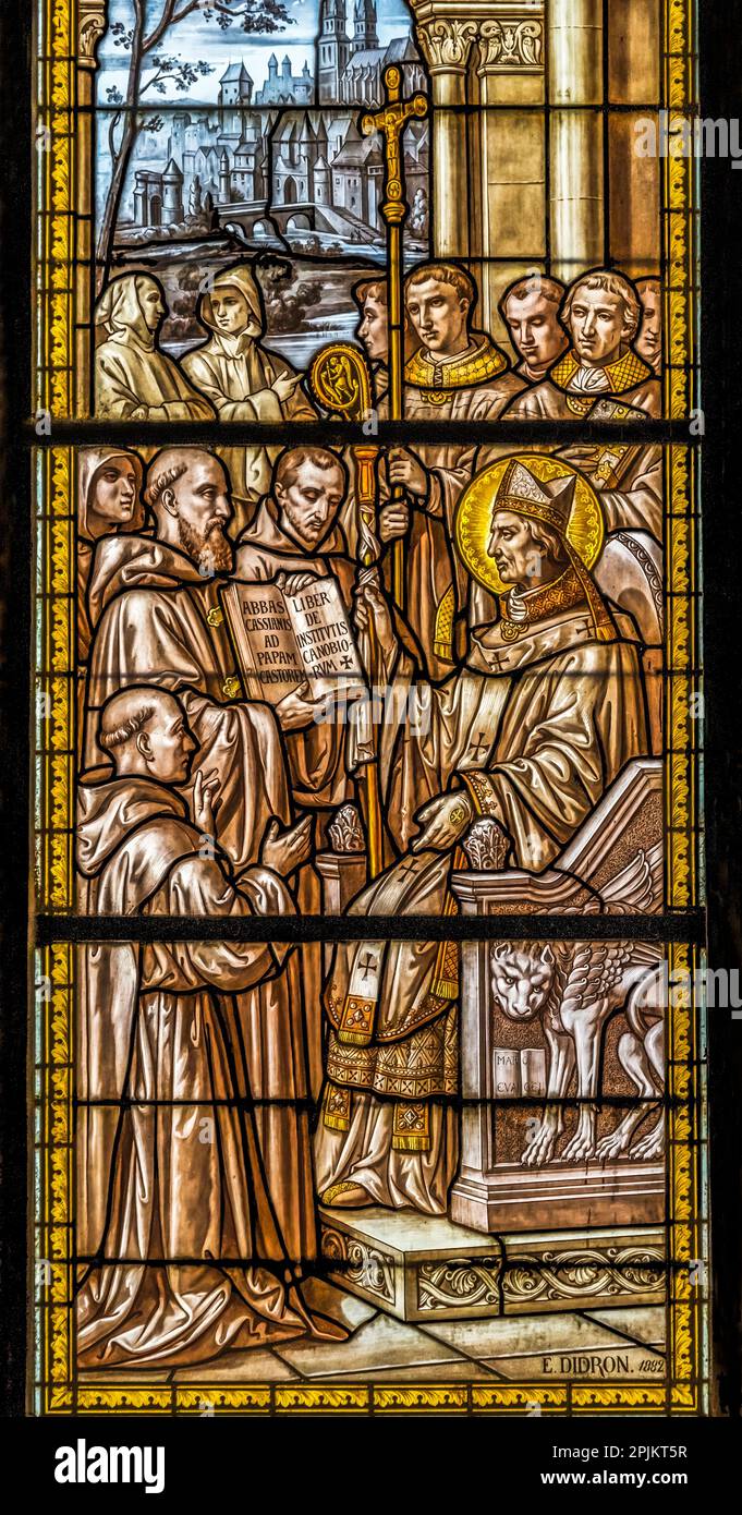 Castor Saint Saint Castor Bishop stained glass, Nimes Cathedral, Gard, France ...