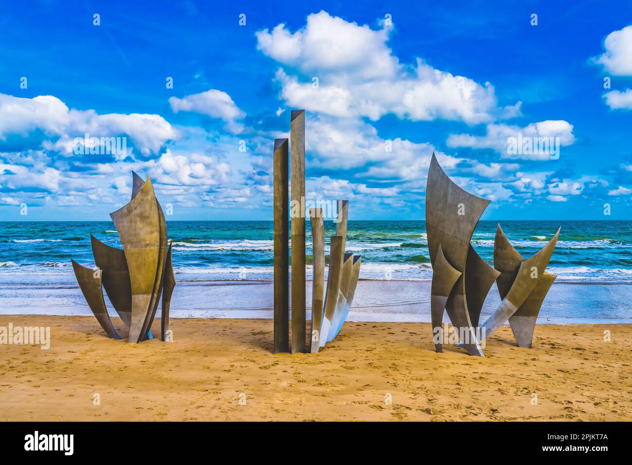 Les Braves Memorial, Omaha Beach, Normandy, France. Created by Anilore Banon 2004. (Editorial Use Only) Stock Photo