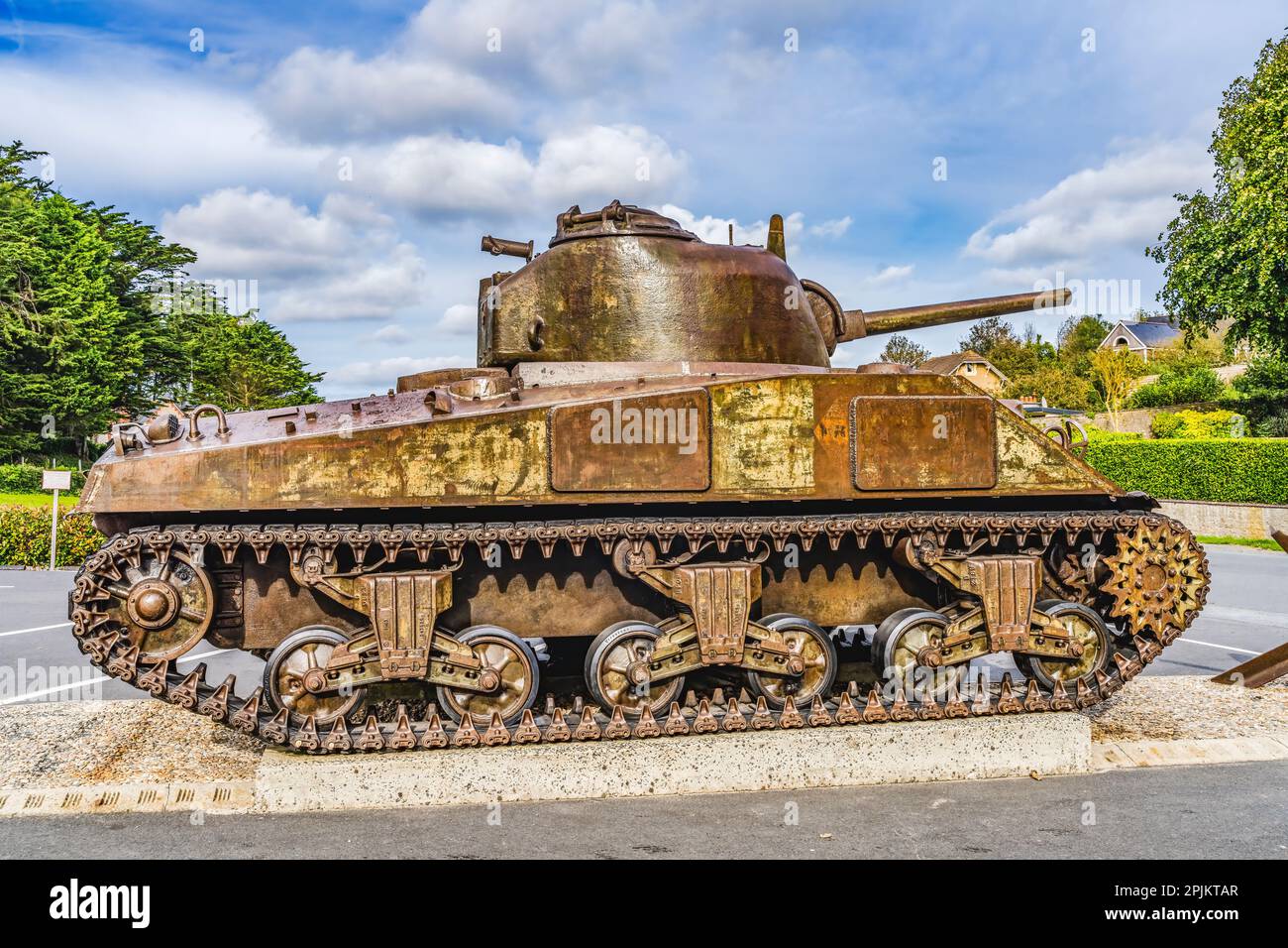 US Sherman Tank Monument, Omaha Beach, Normandy, France. Stock Photo