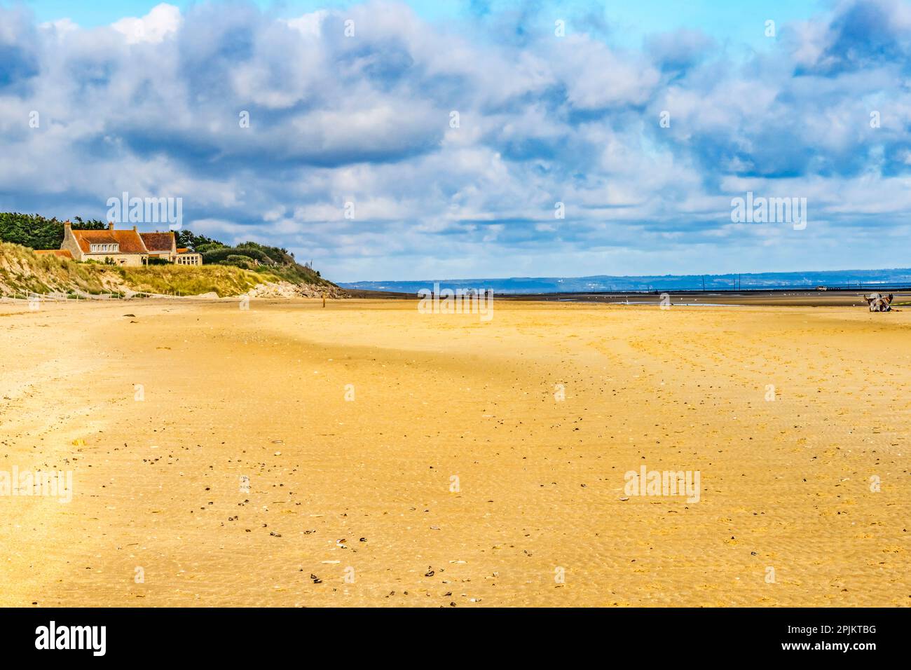 Houses and tractors, Utah Beach, Normandy, France. Stock Photo