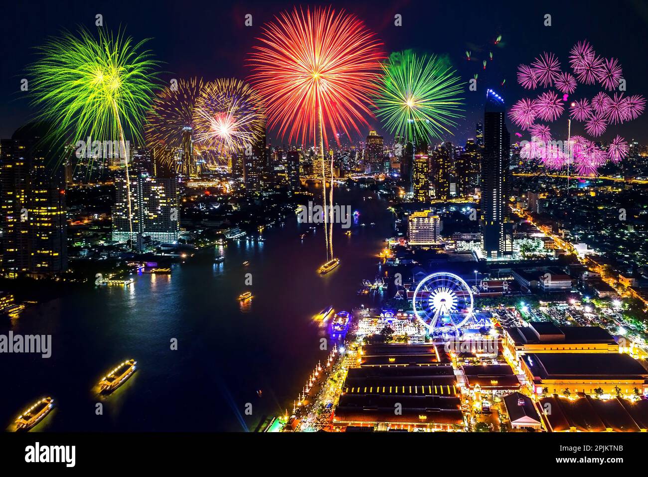 Firework festival in Bangkok at night, thailand. Stock Photo