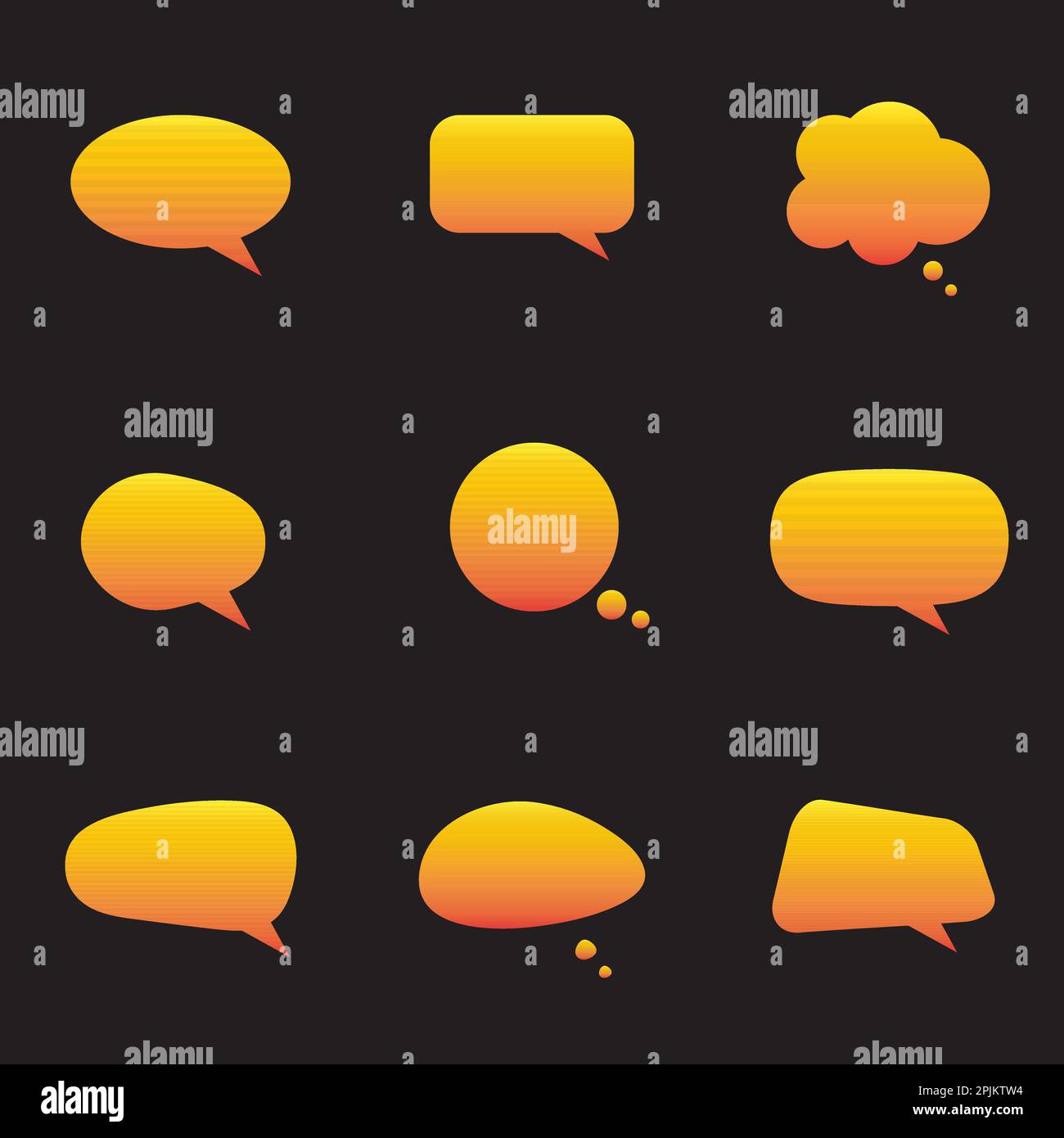 Set of speech bubbles on the black background. Yellow and orange color gradient. Vector illustration Stock Vector