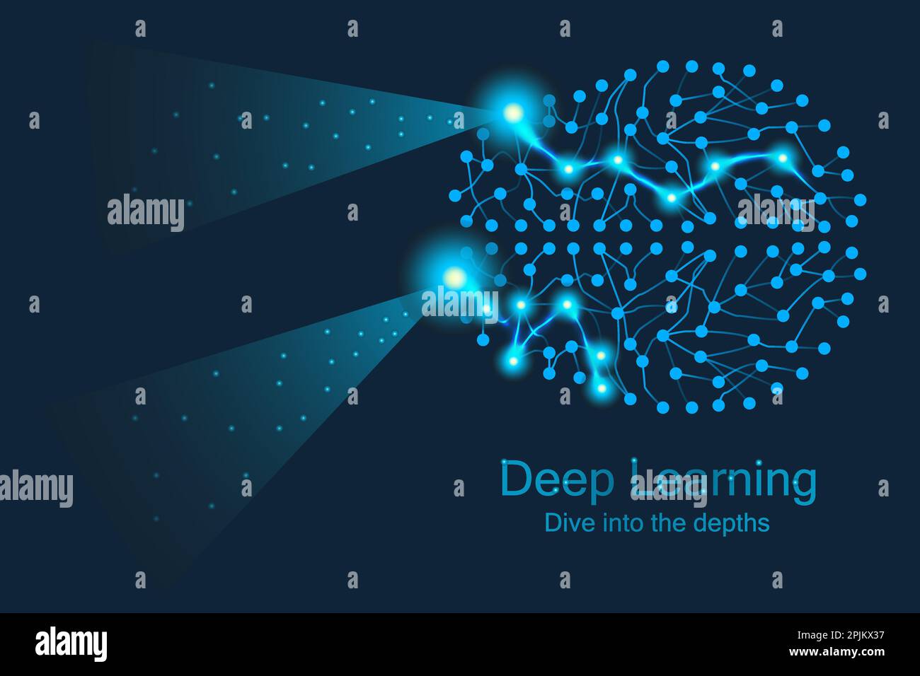AI deep learning design concept. Artificial brain like submarine swimming at depth and research technology space. Applicable as banner background or p Stock Vector
