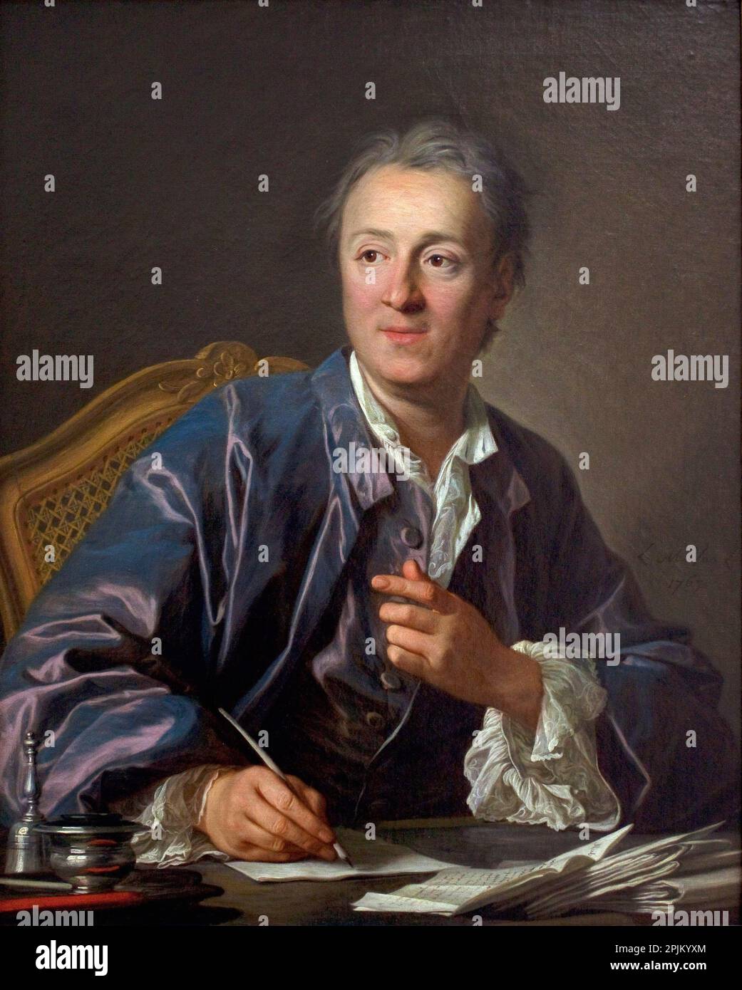 Denis Diderot, écrivain - Portrait de Denis Diderot (1713-1784), ecrivain, philosophe, encyclopediste francais, peinture de Louis Michel Van Loo (1707-1771) Huile sur toile, 1767  Musee du Louvre Stock Photo