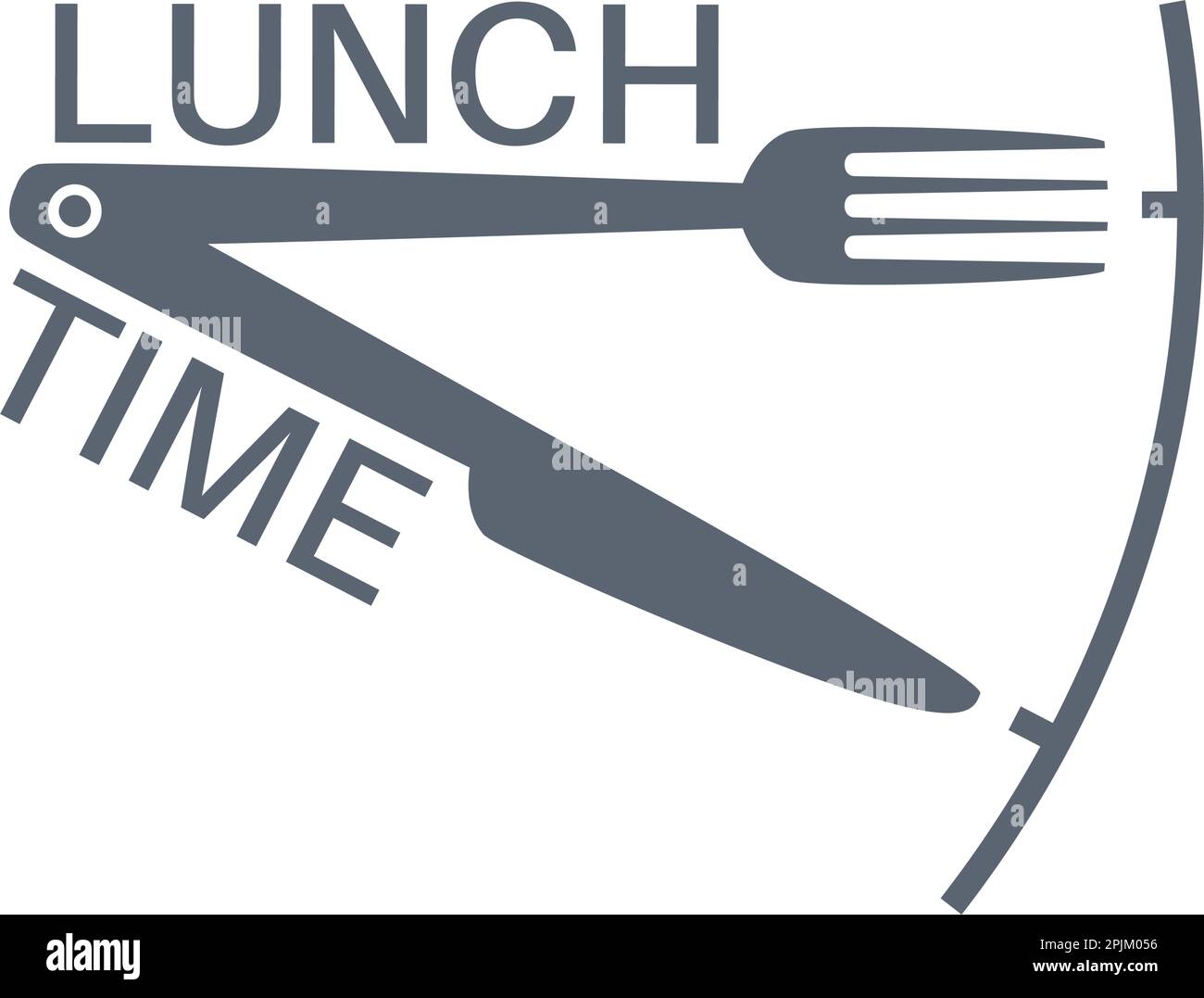 Lunch time text with fork and knife on white background. Applicable as