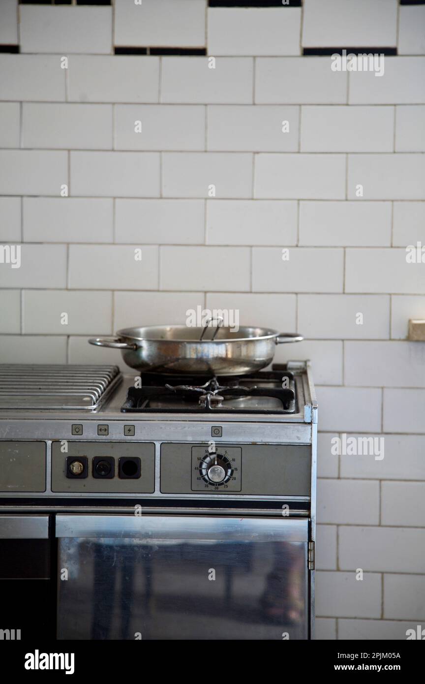 Stainless steel cooking stove with pan Stock Photo Alamy