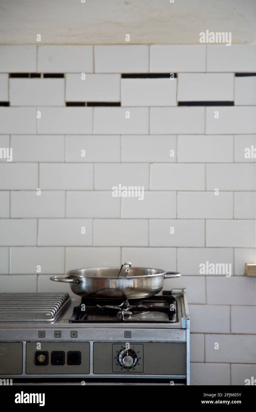 Stainless steel cooking stove with pan Stock Photo Alamy