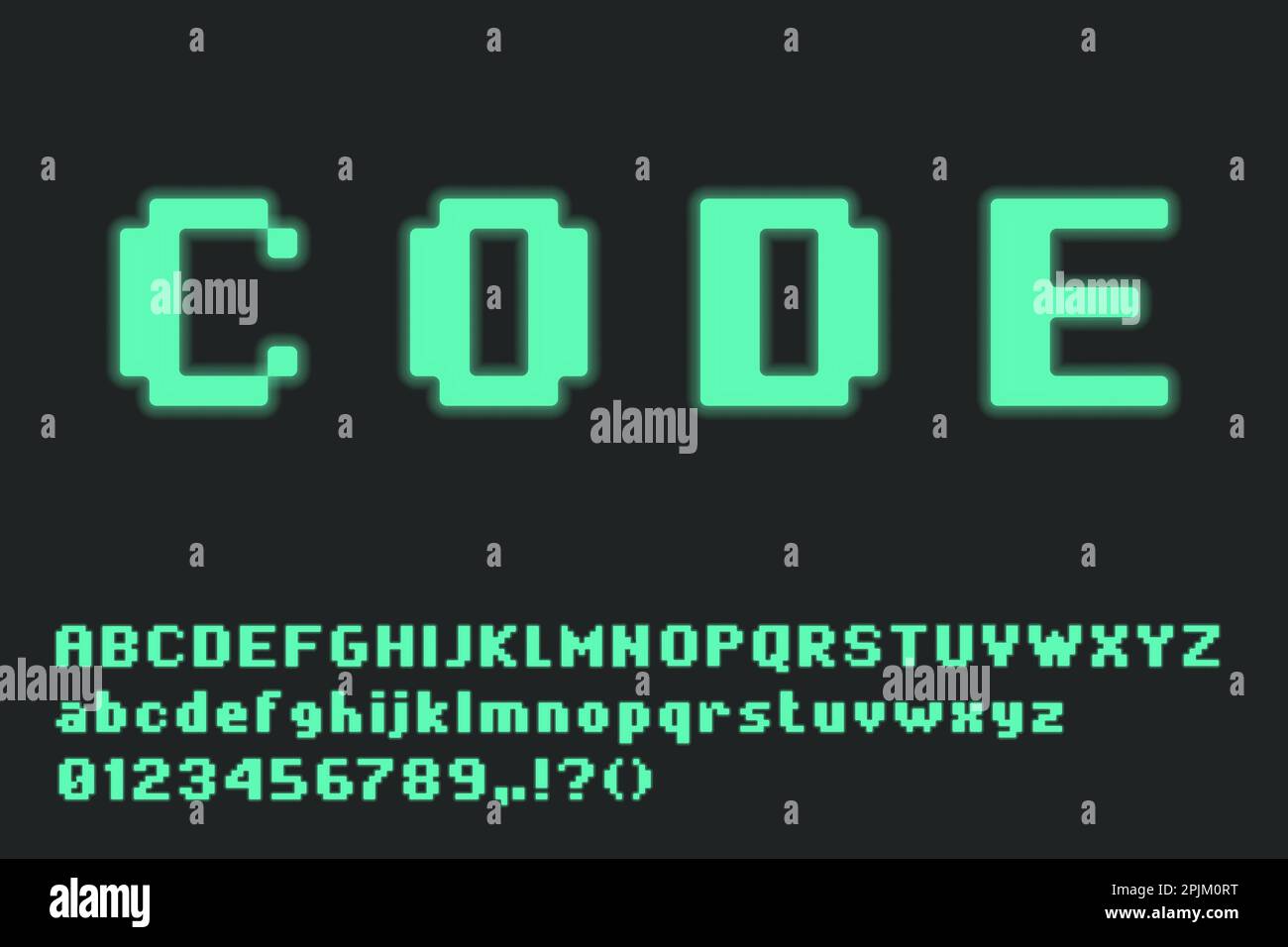 Old retro computer typography. Blurred Abc letters with numbers and ...