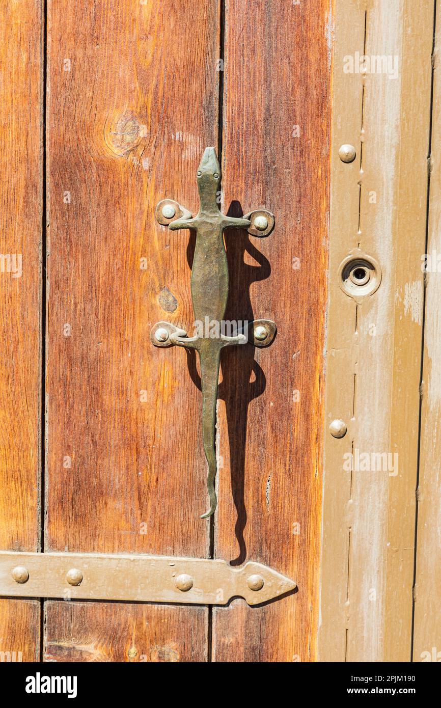 Todos Santos, Baja California Sur, Mexico. Bronze door handle in the