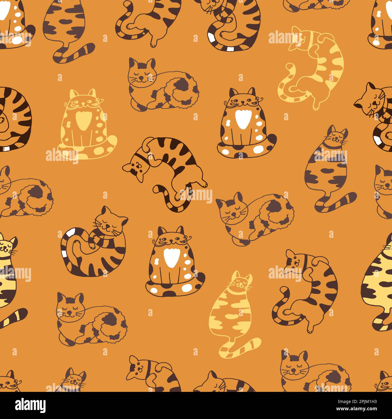Cute cartoon cats vector illustration seamless pattern Stock Vector