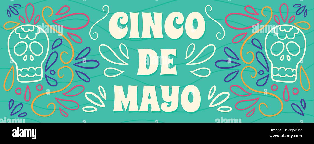 Cinco de Mayo May 5, neon style, federal holiday in Mexico. Fiesta