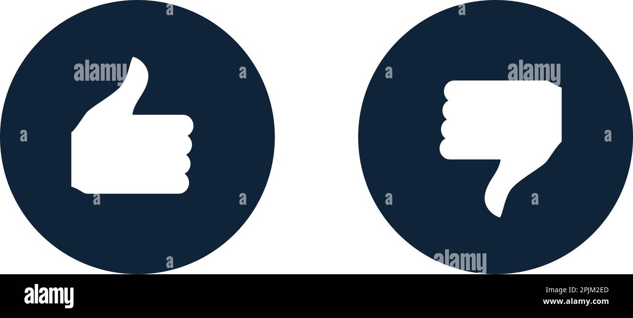 Like and dislike icon inside circle. Thumb up and down gestures that demonstrate choice, approvement or rejection. Stock Vector