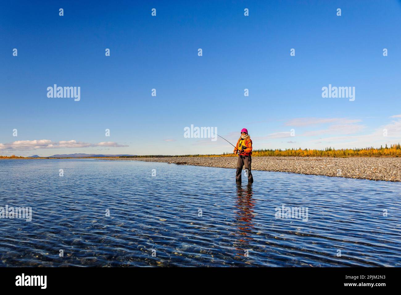 USA, Alaska, Noatak National Preserve. Fishing in the Noatak River. (MR