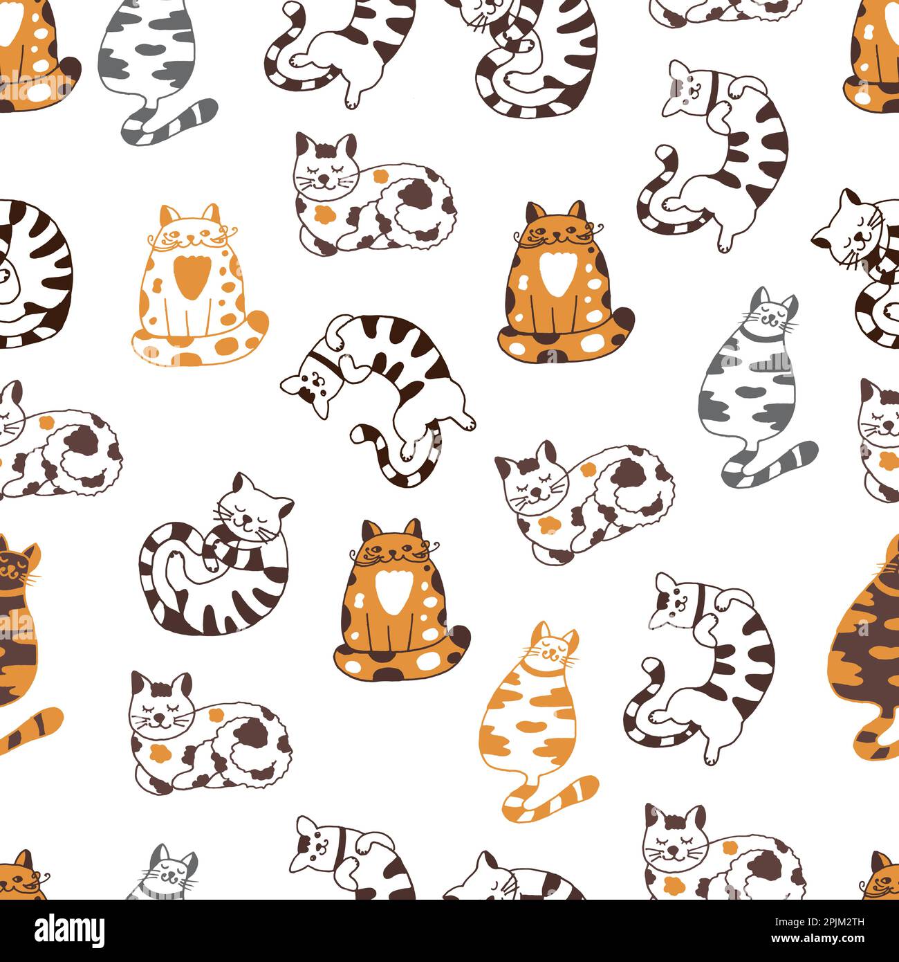 Cute cartoon cats vector illustration seamless pattern Stock Vector