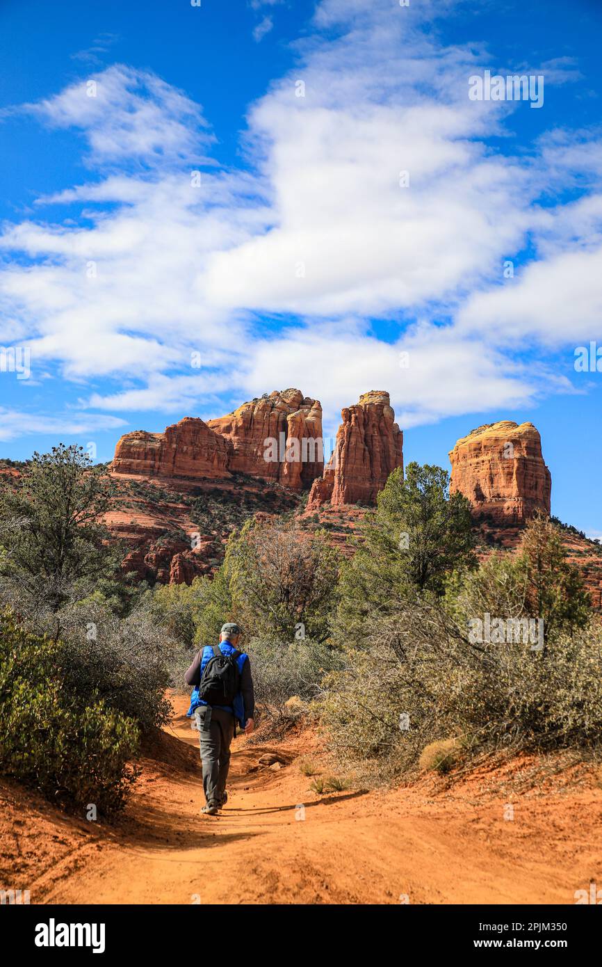 Sedona, Arizona, USA. Red rocks hiker. (Editorial Use Only Stock Photo ...