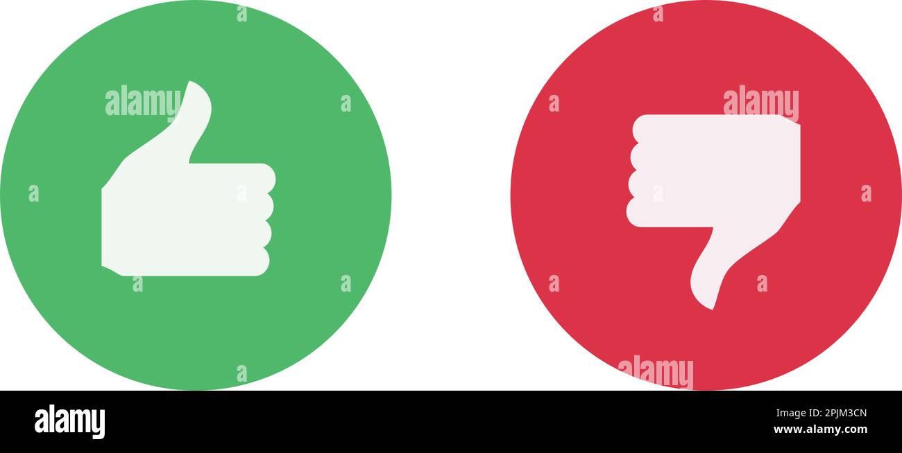Like and dislike icon inside circle. Thumb up and down gestures that demonstrate choice, approvement or rejection. Stock Vector