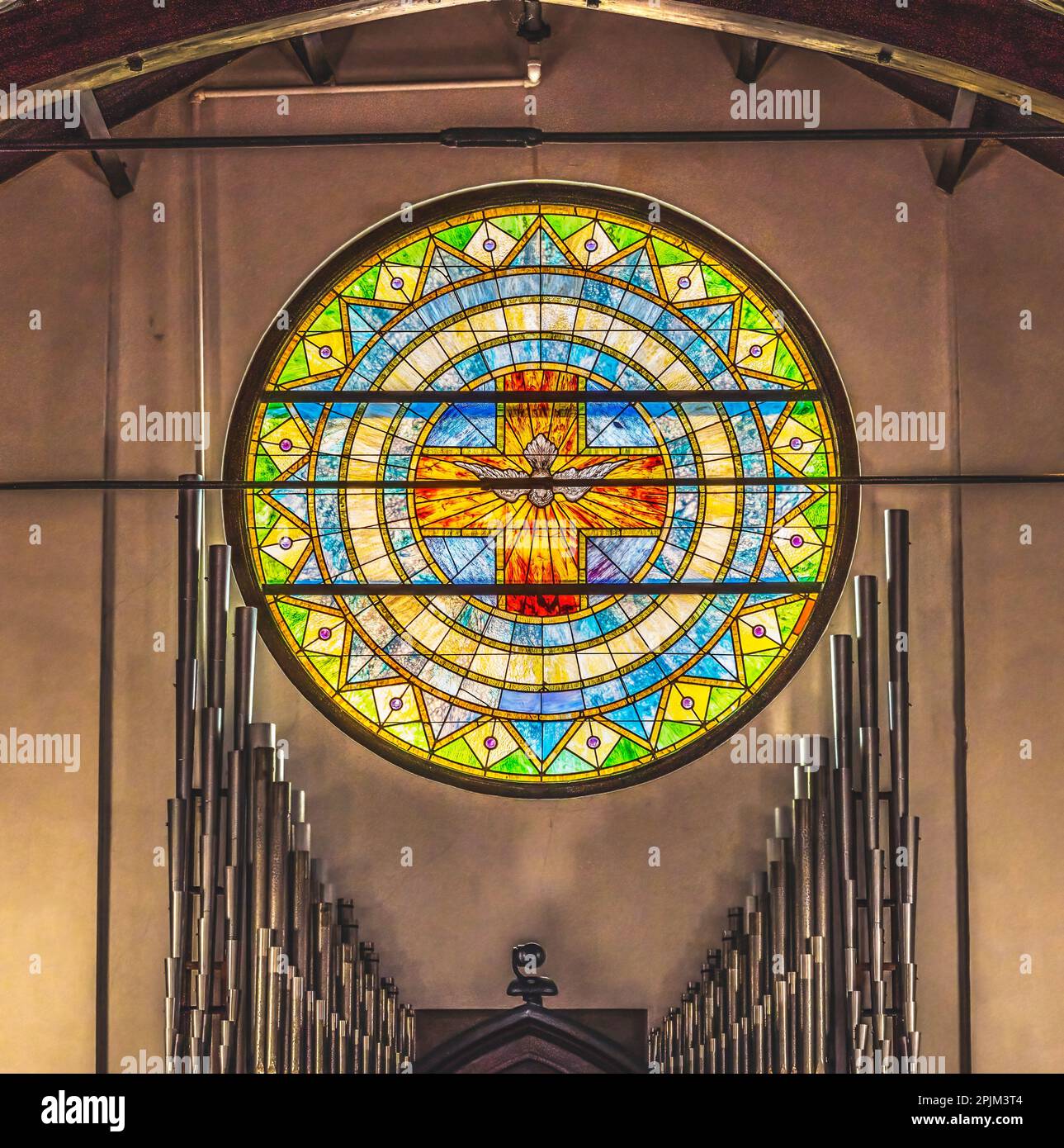 Holy Spirit Dove stained glass, Trinity Parish Church, Saint Augustine