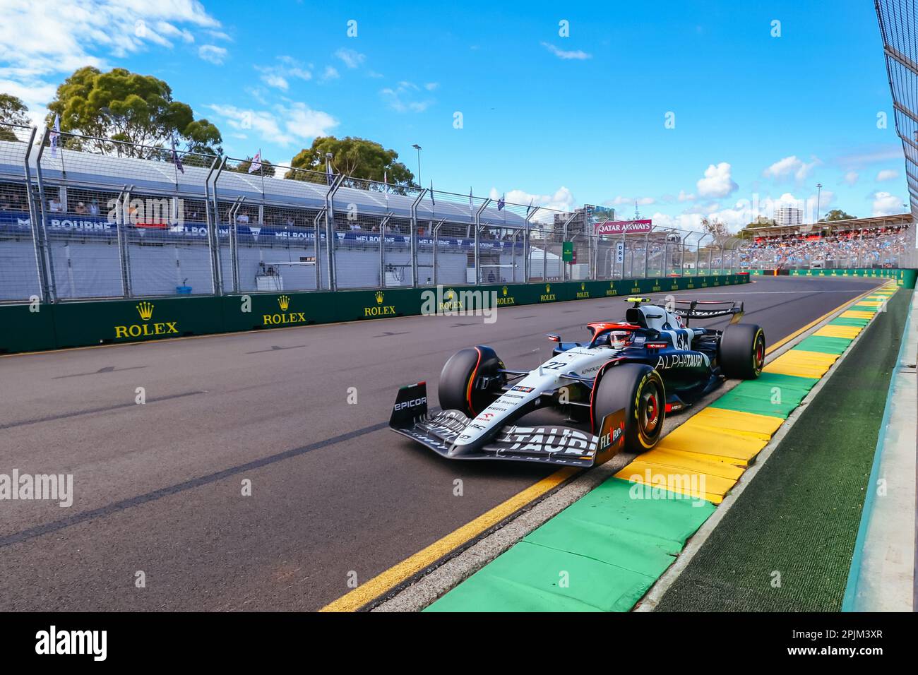 MELBOURNE, AUSTRALIA - MARCH 31: Yuki Tsunoda of Japan drives the Scuderia AlphaTauri AT04 during practice at the 2023 Australian Formula 1 Grand Prix Stock Photo