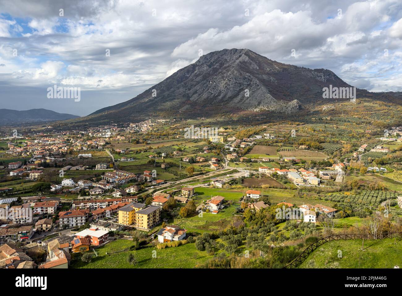 Scenic landscape with Mount Taburno seen from Montesarhio, Campania, Italy Stock Photo