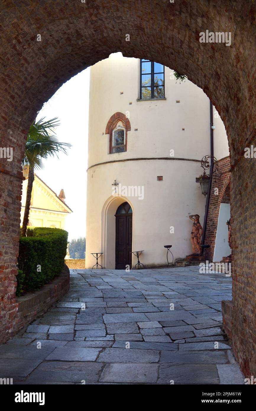 Cortanze,  Piedmont, Italy. 04-02-2023-The exterior walls of  Cortanze castle. Stock Photo