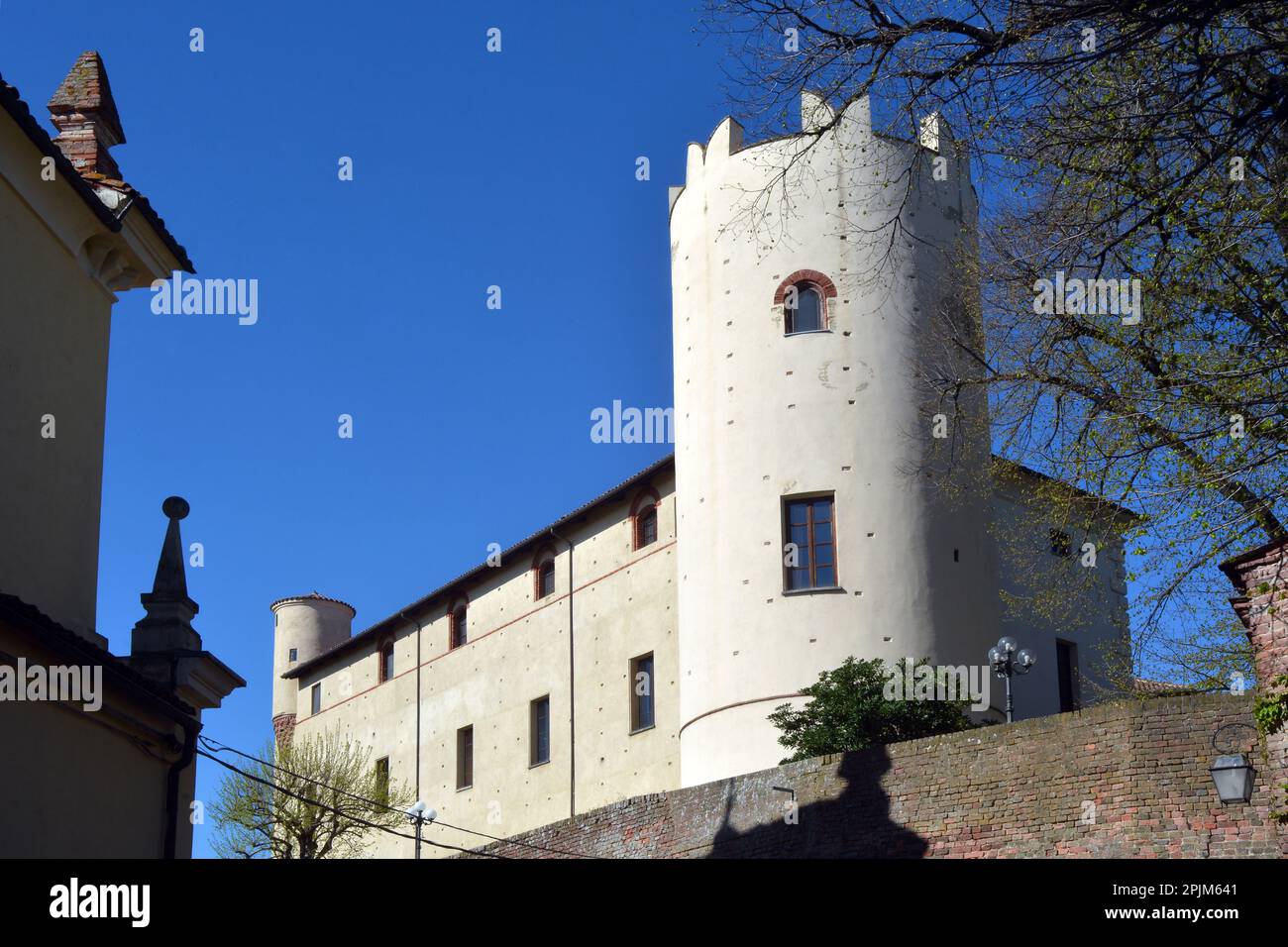 Cortanze,  Piedmont, Italy. 04-02-2023-The exterior walls of  Cortanze castle. Stock Photo
