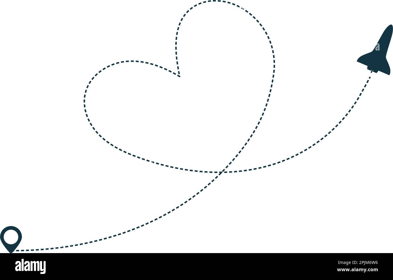 Space shuttle silhouette icon with dotted line path. Spaceship flight ...