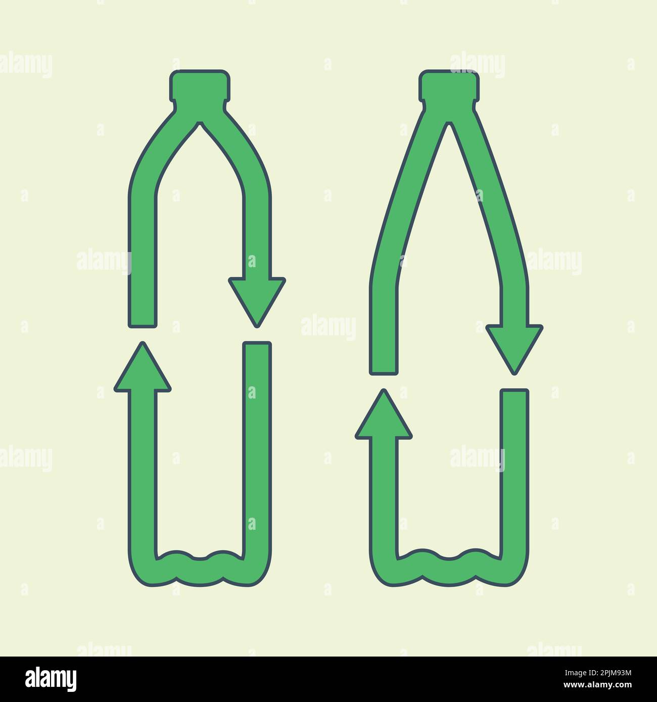 Plastic pet bottles form mobius loop or recycling symbol with arrows. Eco plastic pet use concept. Recycle icon. Waste sorting concept. Vector illustr Stock Vector