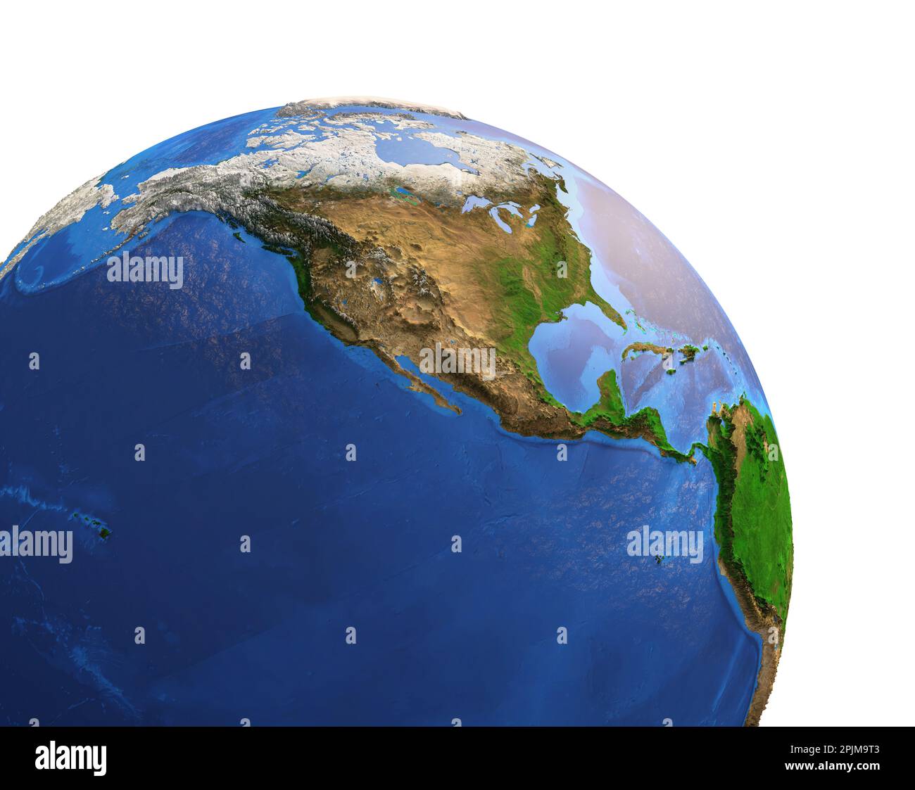 High resolution satellite view of Planet Earth, focused on North America, Alaska, Canada, USA and Mexico - elements furnished by NASA Stock Photo