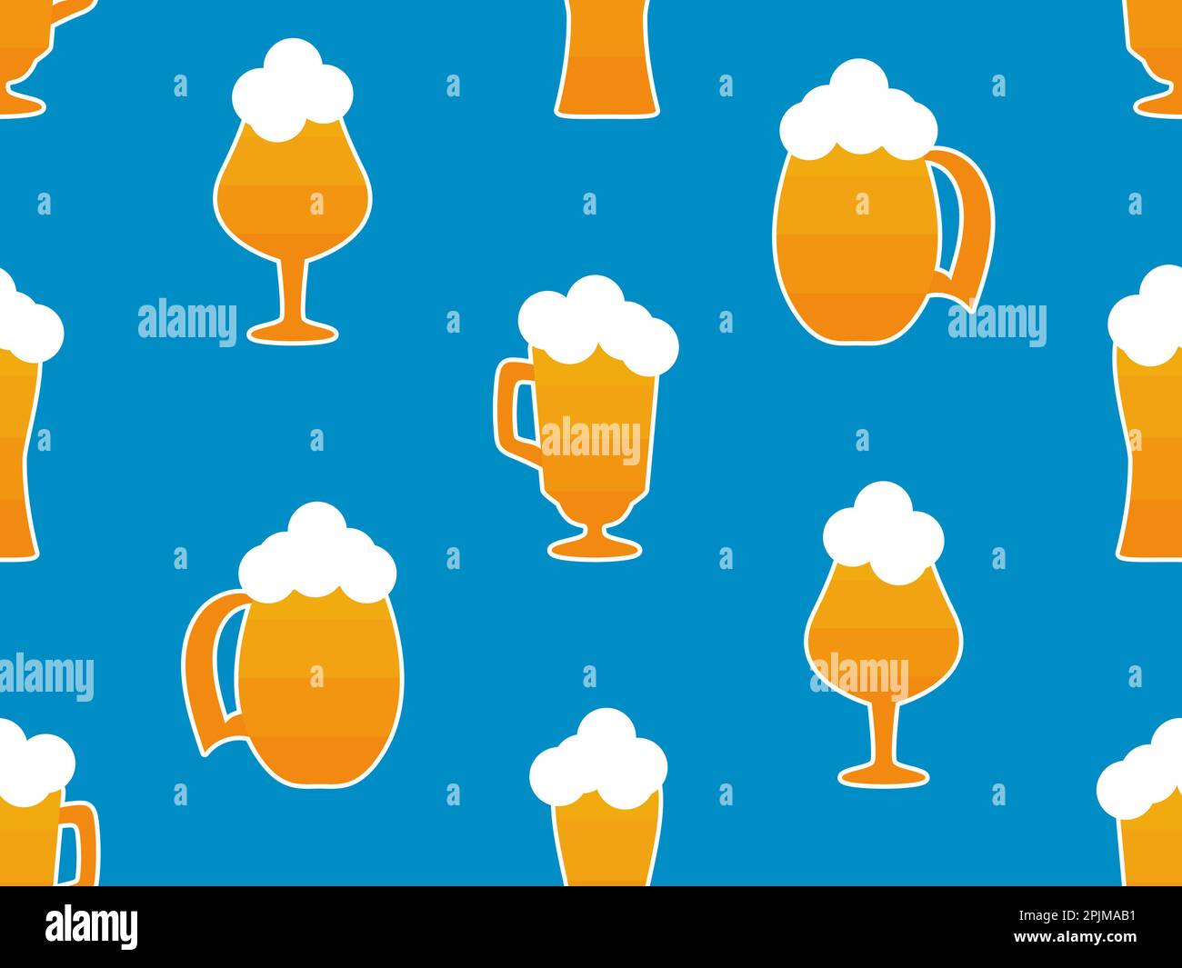 Beer mug seamless pattern. Beer with foam in glasses of various shapes