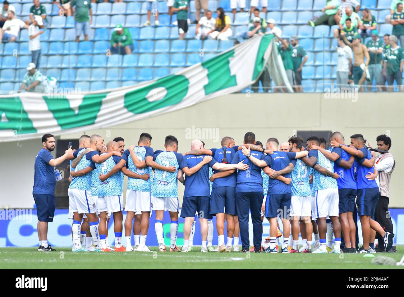 SAO PAULO,BRAZIL - APRIL 2: The trophy is seen before a match between E.C.  Água Santa and S.E Palmeiras as part of Final of Campeonato Paulista 2023  (Sao Paulo State Championship) at