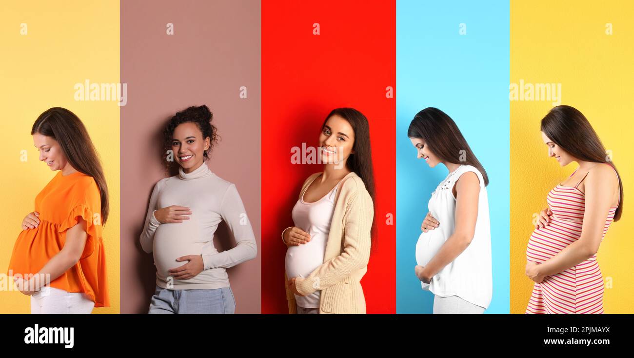 Collage de femme enceinte avec le ventre en début de grossesse Photo Stock  - Alamy