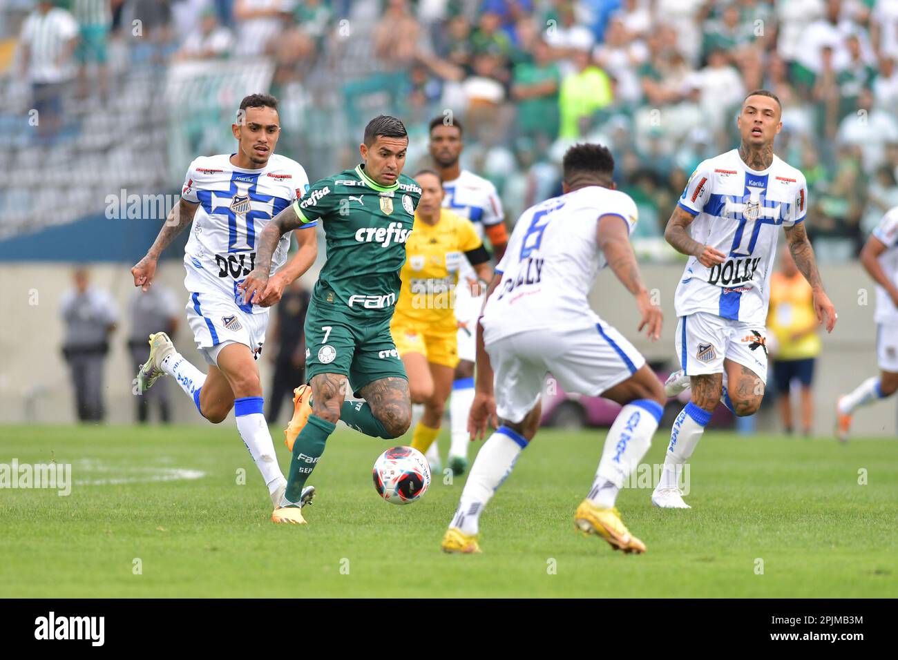 Piquerez of Palmeiras drives the ball the ball during a match