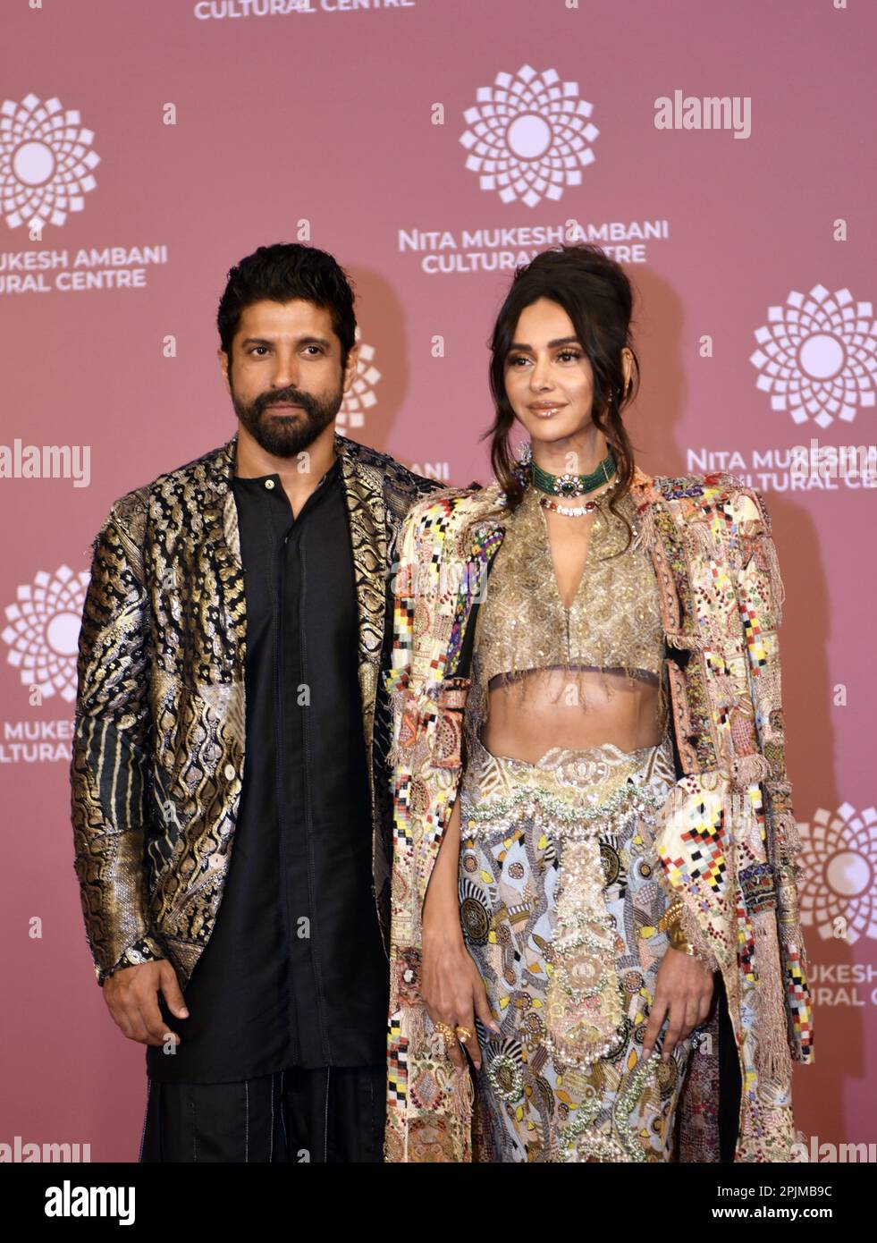 Indian actor Farhan Akhtar pose for a photo shoot on the red carpet during the second day of the opening of Nita Mukesh Ambani Cultural Centre in Mumbai, India, 01 April, 2023. (Photo by Indranil Aditya/NurPhoto) Credit: NurPhoto SRL/Alamy Live News Stock Photo