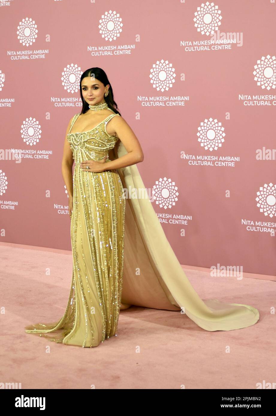 Indian actress Alia Bhatt poses for a photo shoot on the red carpet during the second day of the opening of Nita Mukesh Ambani Cultural Centre in Mumbai, India, 01 April, 2023. (Photo by Indranil Aditya/NurPhoto)0 Credit: NurPhoto SRL/Alamy Live News Stock Photo