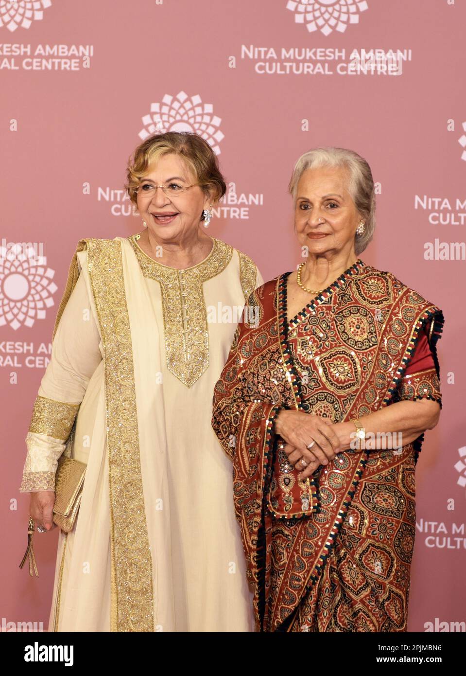 Indian actress Helen (L) and Waheeda Rehman (R) poses for a photo shoot on the red carpet during the second day of the opening of Nita Mukesh Ambani Cultural Centre in Mumbai, India, 01 April, 2023. (Photo by Indranil Aditya/NurPhoto) Credit: NurPhoto SRL/Alamy Live News Stock Photo