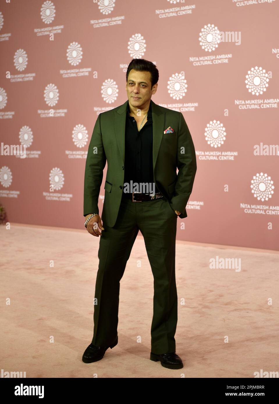 Indian actor Salman Khan poses for a photo shoot on the red carpet during the second day of the opening of Nita Mukesh Ambani Cultural Centre in Mumbai, India, 01 April, 2023. (Photo by Indranil Aditya/NurPhoto) Credit: NurPhoto SRL/Alamy Live News Stock Photo