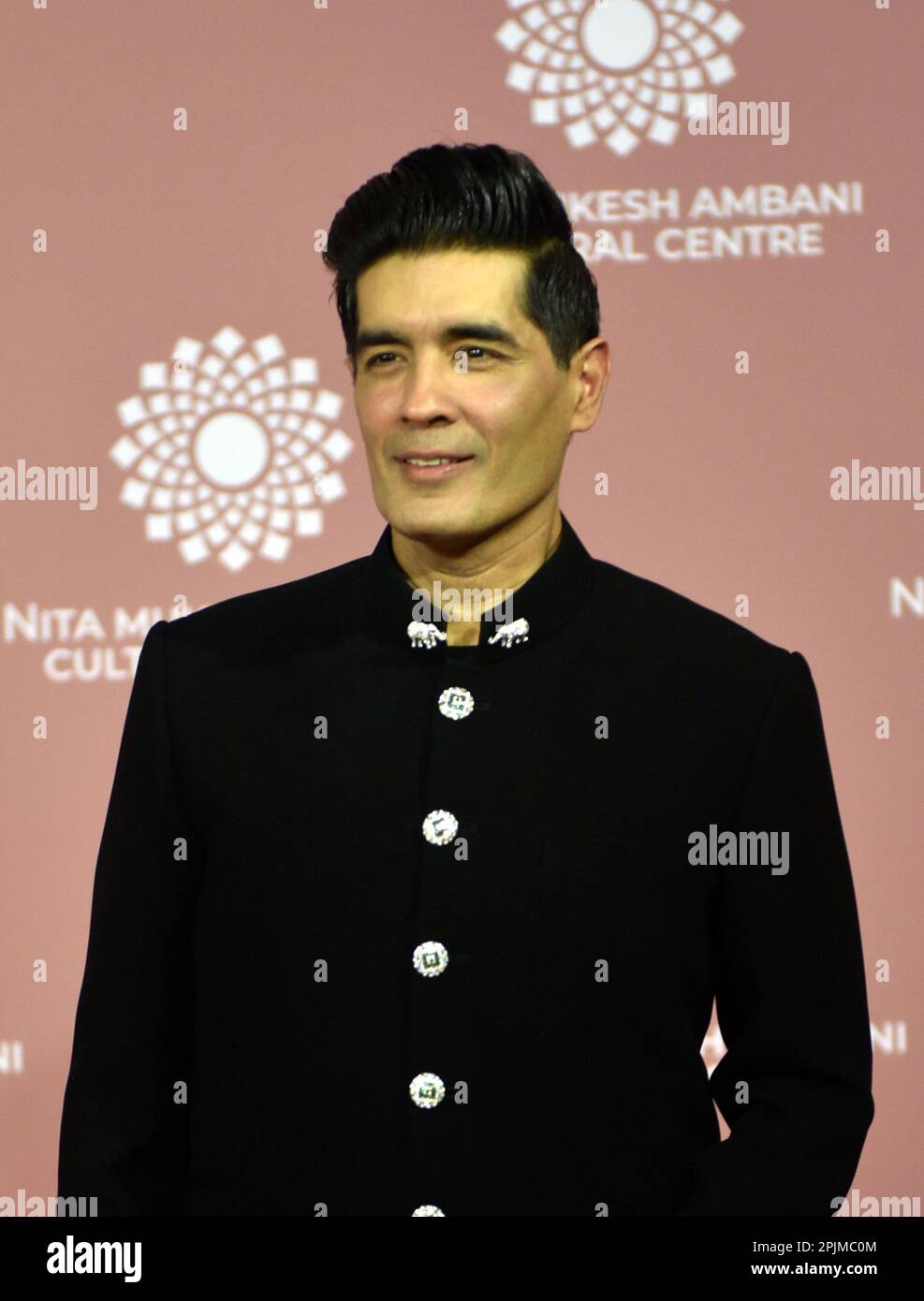 Indian fashion designer Manish Malhotra poses for a photo shoot on the red carpet during the second day of the opening of Nita Mukesh Ambani Cultural Centre in Mumbai, India, 01 April, 2023. (Photo by Indranil Aditya/NurPhoto) Credit: NurPhoto SRL/Alamy Live News Stock Photo