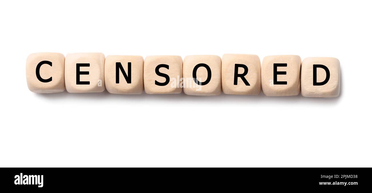 Wooden cubes with word Censored on white background, top view Stock ...
